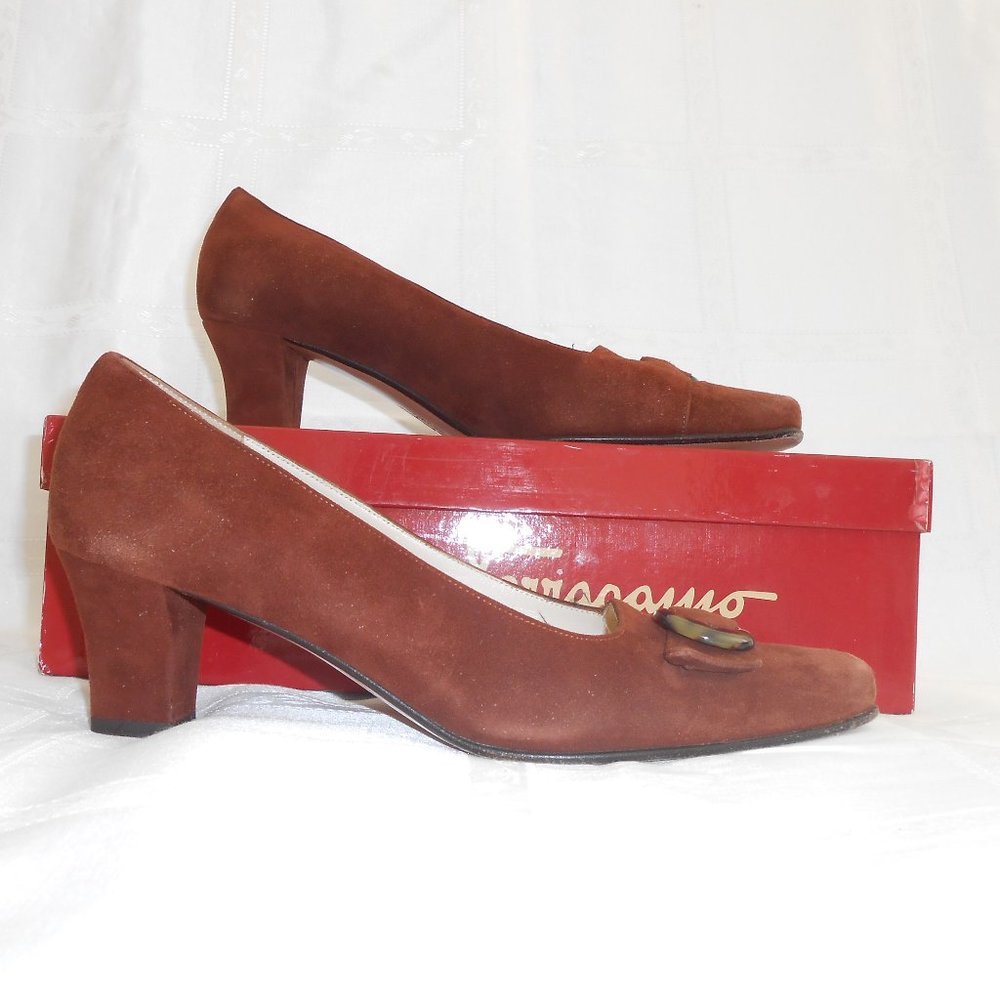 Salvatore Ferragamo Moena Shoes Pumps 7B Cognac Suede